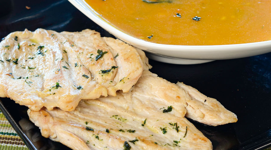 Diabéticos - Pollo grillé y sopa de verduras